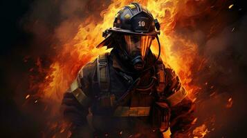 firefighter valor, digital art illustration, Generative AI photo