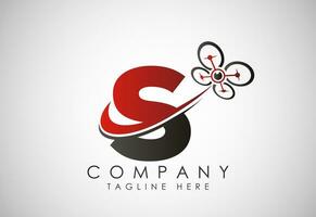 Letter S drone logo design vector template. Drone technology logo sign symbol