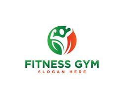 Green fitness gym logo design with man vector icon template.