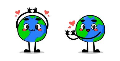 cute earth mascot doing love hand sign, cute vector mascot illustration.