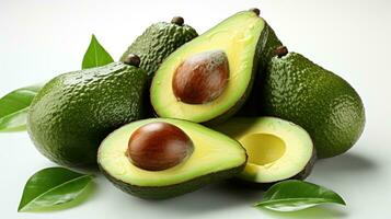 closeup photo of avocado fruit on isolated white background Generative AI