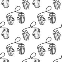 Seamless pattern with knitted winter mittens on string. Vector