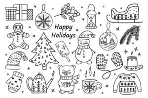 Set of New Year and Christmas elements. Vector doodle