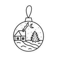 Glass Christmas ball with landscape. Vector doodle icon