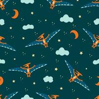 Seamless pattern Pterosaur. Flying archosaurus. Vector hand drawn