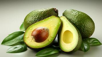 closeup photo of avocado fruit on isolated white background Generative AI