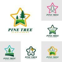 Set of Pine Tree with Star logo design vector. Creative Pine Tree logo concepts template vector