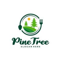 Pine Tree with Food logo design vector. Creative Pine Tree logo concepts template vector