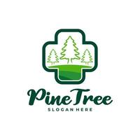 Pine Tree with Health Plus logo design vector. Creative Pine Tree logo concepts template vector