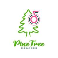 Pine Tree with Note Music logo design vector. Creative Pine Tree logo concepts template vector