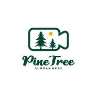 Pine Tree with Camera logo design vector. Creative Pine Tree logo concepts template vector