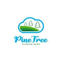 Pine Tree with Cloud logo design vector. Creative Pine Tree logo concepts template vector