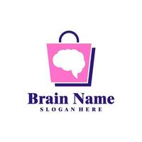 Shop Brain logo design vector. Creative Brain with Bag Shop logo concepts template vector