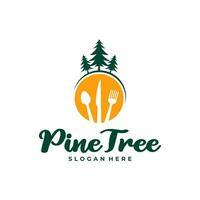 Pine Tree with Food logo design vector. Creative Pine Tree logo concepts template vector