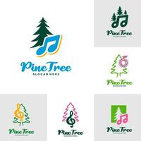 Set of Pine Tree with Note Music logo design vector. Creative Pine Tree logo concepts template vector