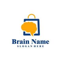 Shop Brain logo design vector. Creative Brain with Bag Shop logo concepts template vector