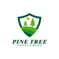 Pine Tree with Shield logo design vector. Creative Pine Tree logo concepts template vector