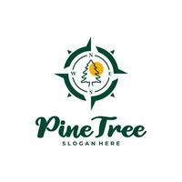 Pine Tree with Compass logo design vector. Creative Pine Tree logo concepts template vector