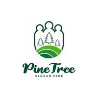 Pine Tree with People logo design vector. Creative Pine Tree logo concepts template vector