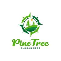 Pine Tree with Compass logo design vector. Creative Pine Tree logo concepts template vector