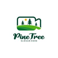 Pine Tree with Camera logo design vector. Creative Pine Tree logo concepts template vector