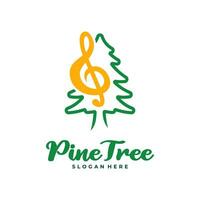 Pine Tree with Note Music logo design vector. Creative Pine Tree logo concepts template vector