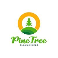Pine Tree with Sun logo design vector. Creative Pine Tree logo concepts template vector