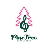 Pine Tree with Note Music logo design vector. Creative Pine Tree logo concepts template vector