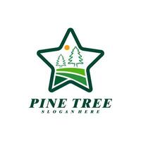 Pine Tree with Star logo design vector. Creative Pine Tree logo concepts template vector