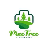 Pine Tree with Health Plus logo design vector. Creative Pine Tree logo concepts template vector