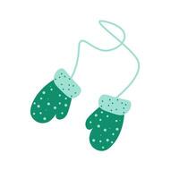 Green mittens on white background. Hand drawn vector illustration