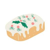 Vector illustration of Christmas cake frosted with berries in cartoon style