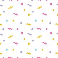 Colourful Memphis design seamless pattern on white background. vector