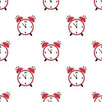 Red Alarm clock seamless pattern on white background. vector