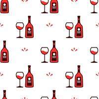 Champagne bottle and Wine Glass seamless pattern on white background. vector