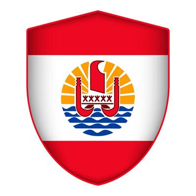 French Polynesia flag in shield shape. Vector illustration.
