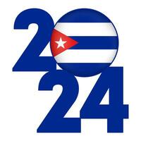 contento nuevo año 2024 bandera con Cuba bandera adentro. vector ilustración.