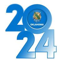 2024 banner with Oklahoma state flag inside. Vector illustration.