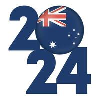 Happy New Year 2024 banner with Australia flag inside. Vector illustration.