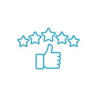 eps10 vector illustration of Customer review rating with 5 stars and thumbs up icon isolated on white background