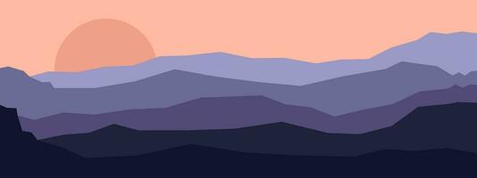 Wide Mountain Sunset Landscape Simple Vector Banner Illustration