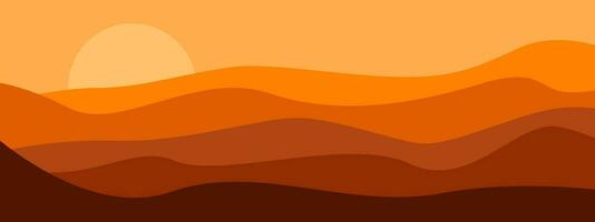 Wide Desert Sunset Landscape Simple Vector Illustration