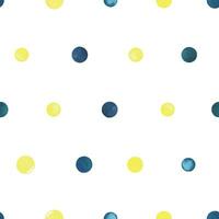 Bright turquoise, blue and yellow dots. Watercolor illustration hand drawn in a children's simple style. Seamless pattern on a white background. vector
