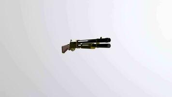 a gun with a black handle and a gold barrel video