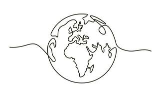 Globe. Earth globe one line drawing of world map minimalist vector illustration isolated on white background. Continuous line drawing.