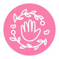 Linear vector sticker of hand on pink background