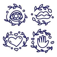 Linear vector set illustration of heart, eyes, hands, lips