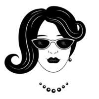 Black and white illustration of a glamorous girl on a white background vector