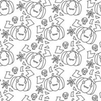 Vector pattern of pumpkin skull leaves and graphic elements on white background