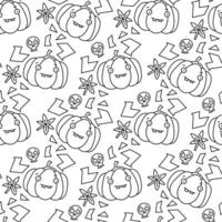 Vector pattern of pumpkin skull leaves and graphic elements on white background